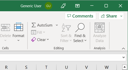 Name in Excel title bar